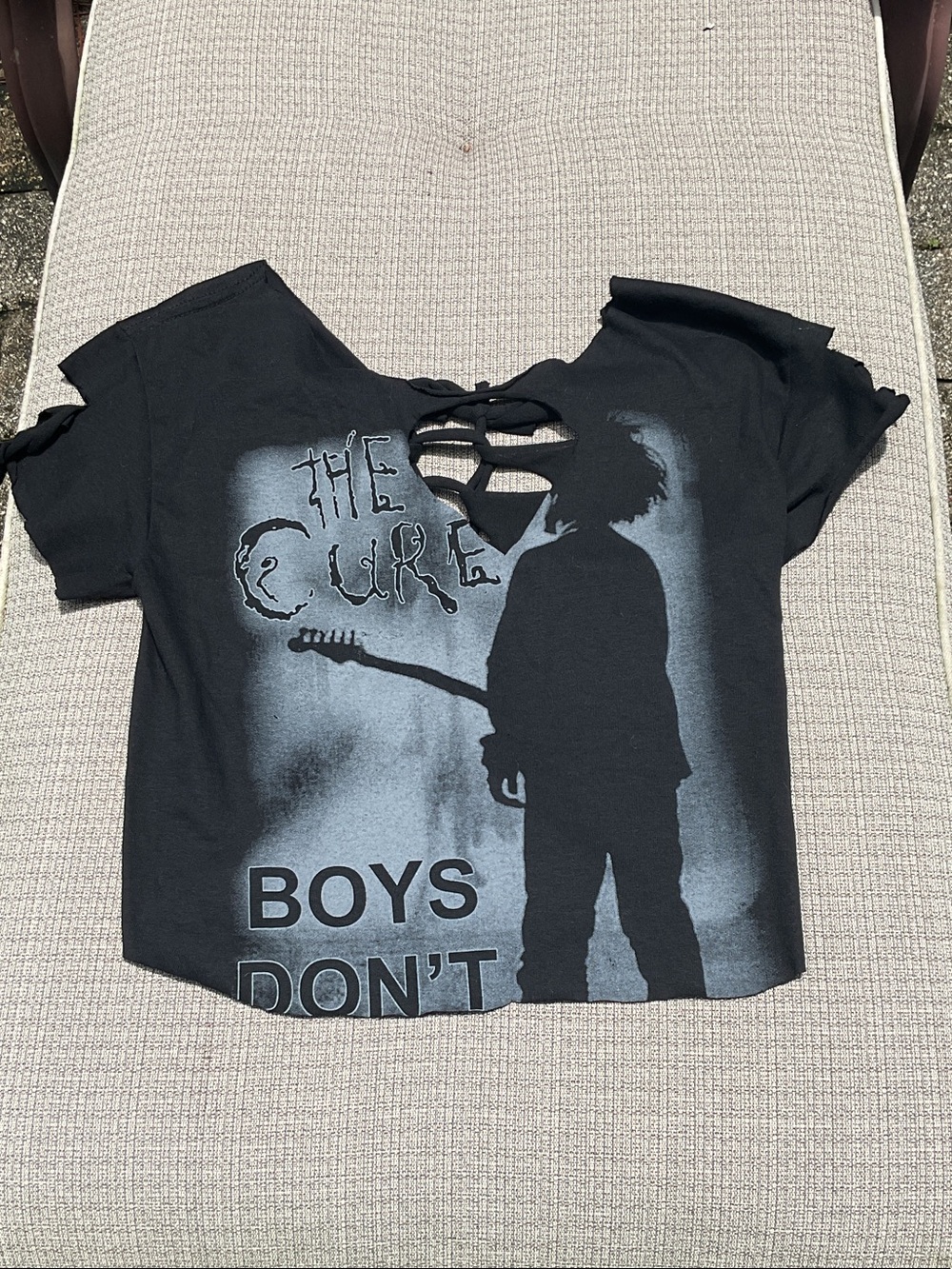Black The Cure Graphic Custom Cutout Crop Top